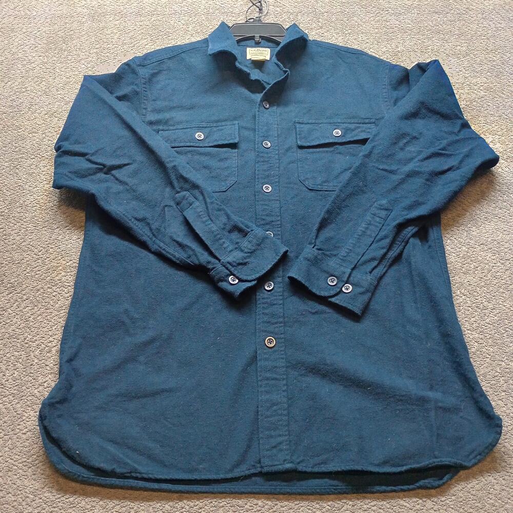 L.L.Bean Slightly Fitted Chamois Shirt Navy Blue Button Front Large